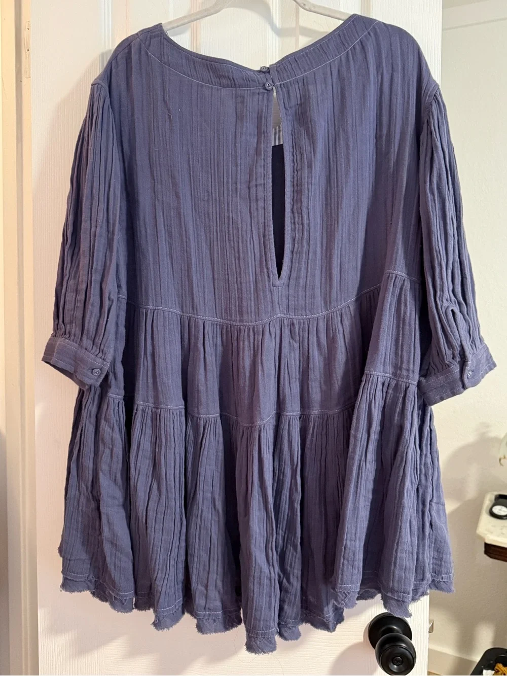 FREE PEOPLE Relaxed Tiered Peasant Top - Dusty Blue - Picture 2 of 3